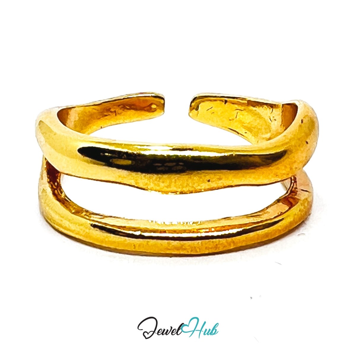 Zinc Alloy Ring Gold Double Loop Layered - UK LMN Gold Plated - JewelHub.co.uk