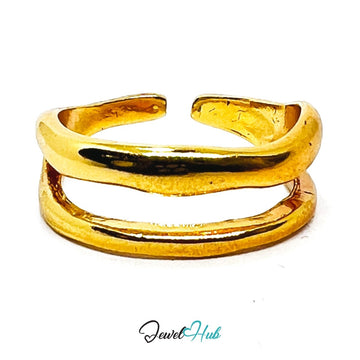 Zinc Alloy Ring Gold Double Loop Layered - UK LMN Gold Plated - JewelHub.co.uk