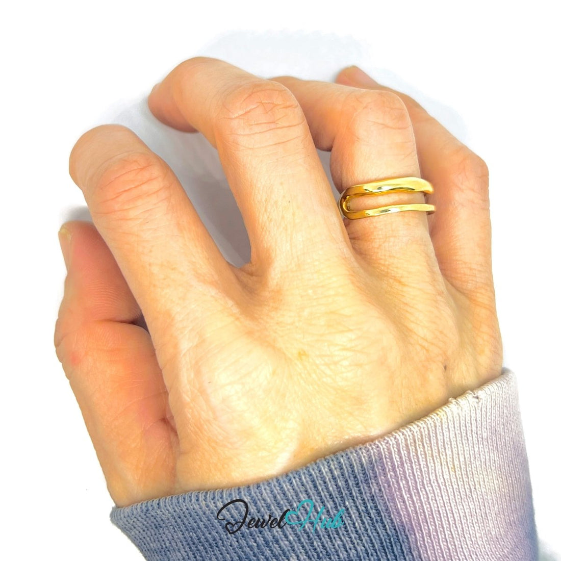 Zinc Alloy Ring Gold Double Loop Layered - UK LMN Gold Plated - JewelHub.co.uk