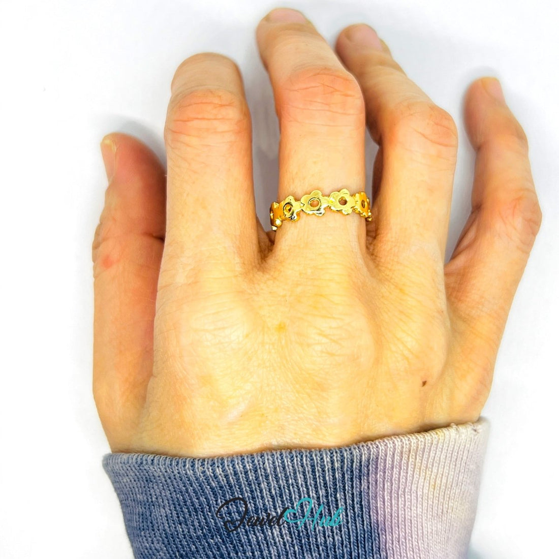 Zinc Alloy Ring Gold Floral Loop Daisy Chain - UK P Gold Plated - JewelHub.co.uk