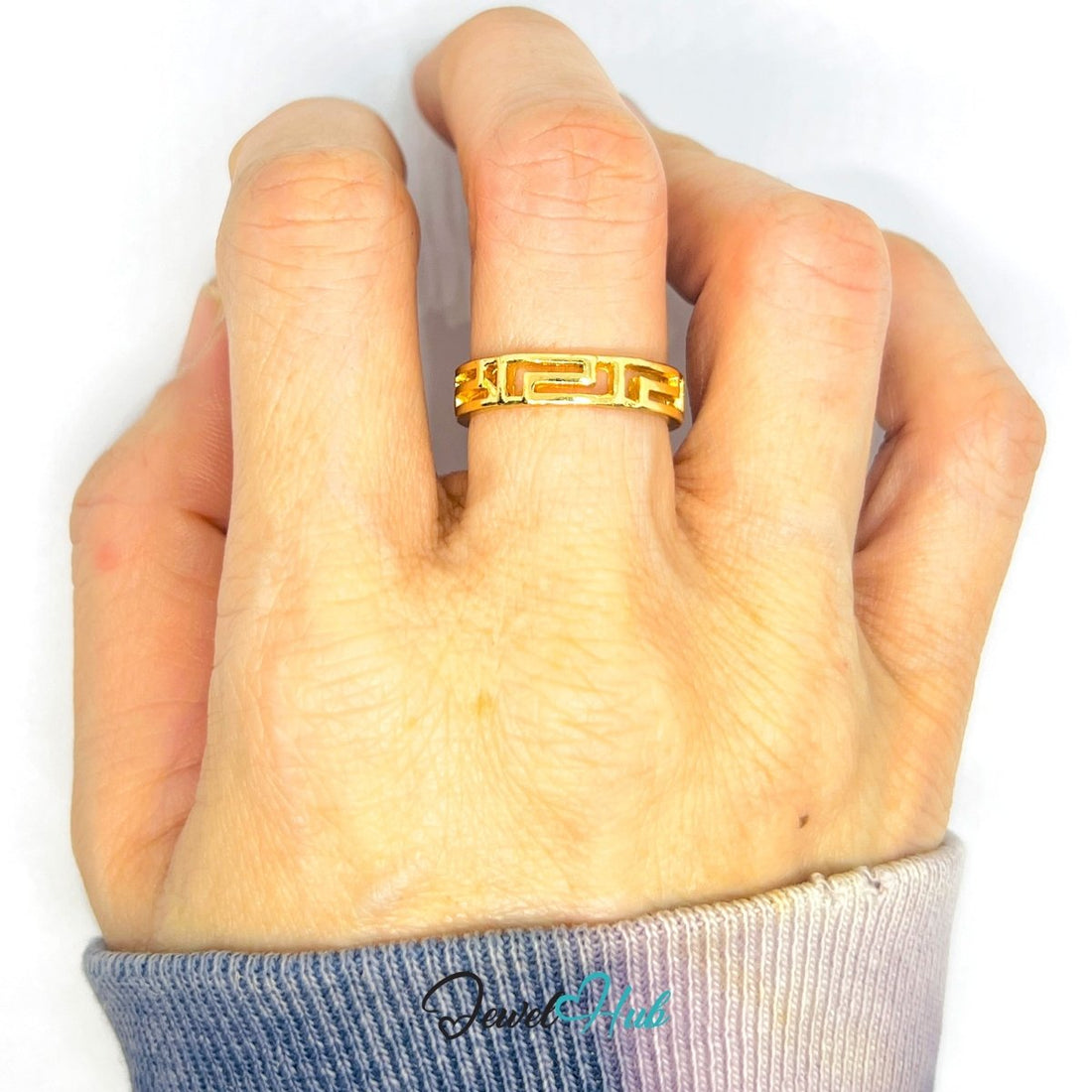 Zinc Alloy Ring Gold Greek Key Maze Cutout - UK P Gold Plated - JewelHub.co.uk
