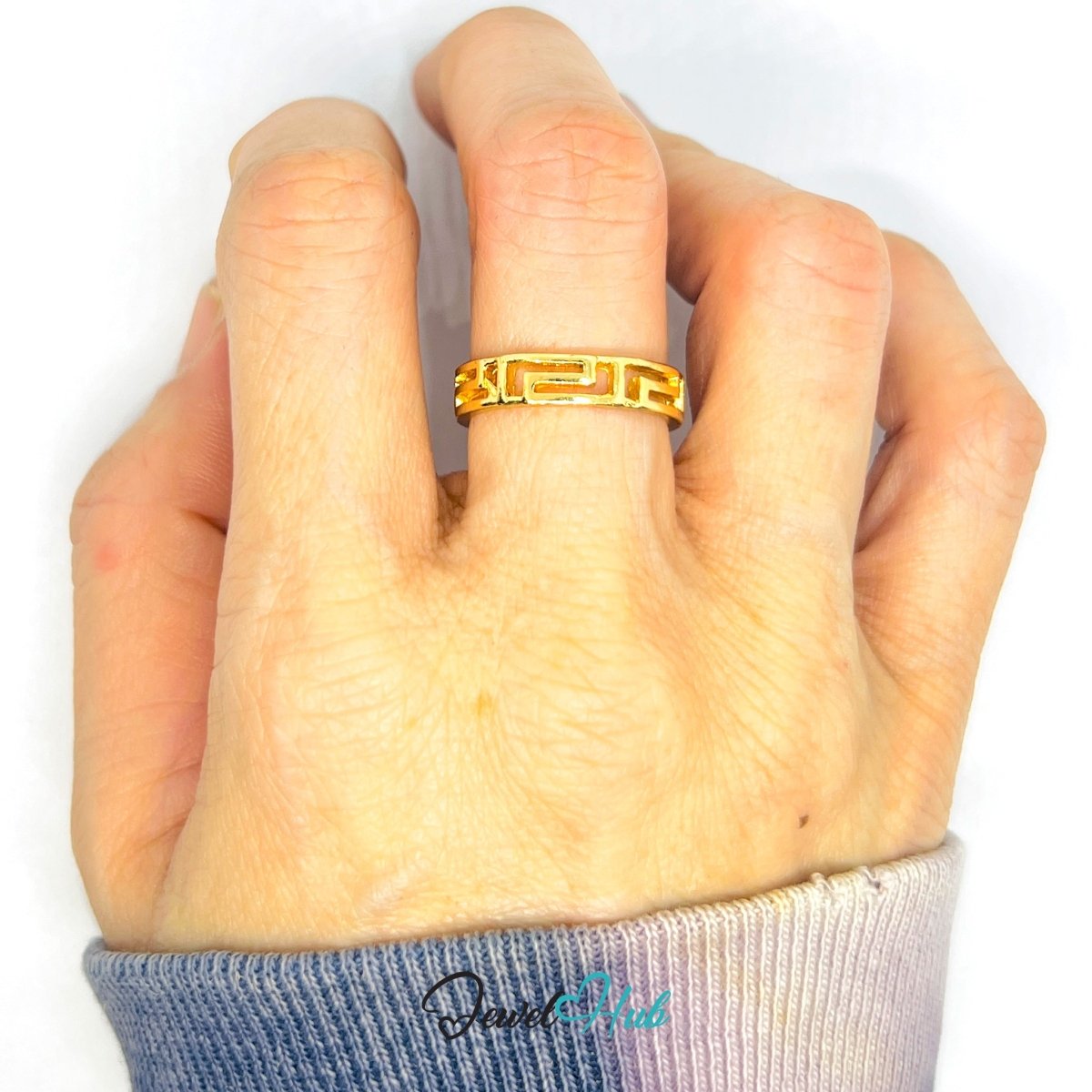 Zinc Alloy Ring Gold Greek Key Maze Cutout - UK P Gold Plated - JewelHub.co.uk