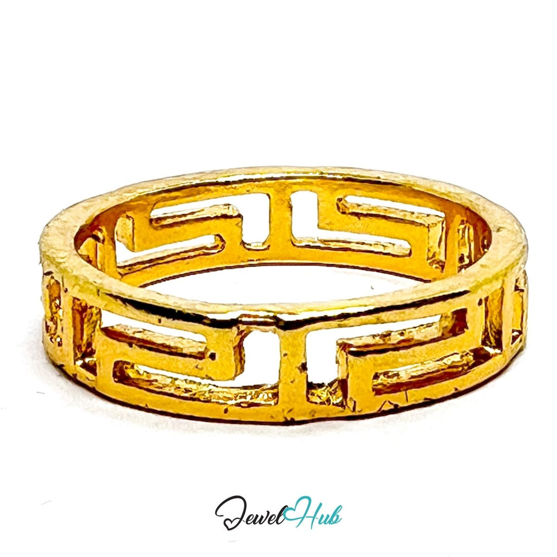 Zinc Alloy Ring Gold Greek Key Maze Cutout - UK P Gold Plated - JewelHub.co.uk