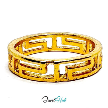 Zinc Alloy Ring Gold Greek Key Maze Cutout - UK P Gold Plated - JewelHub.co.uk