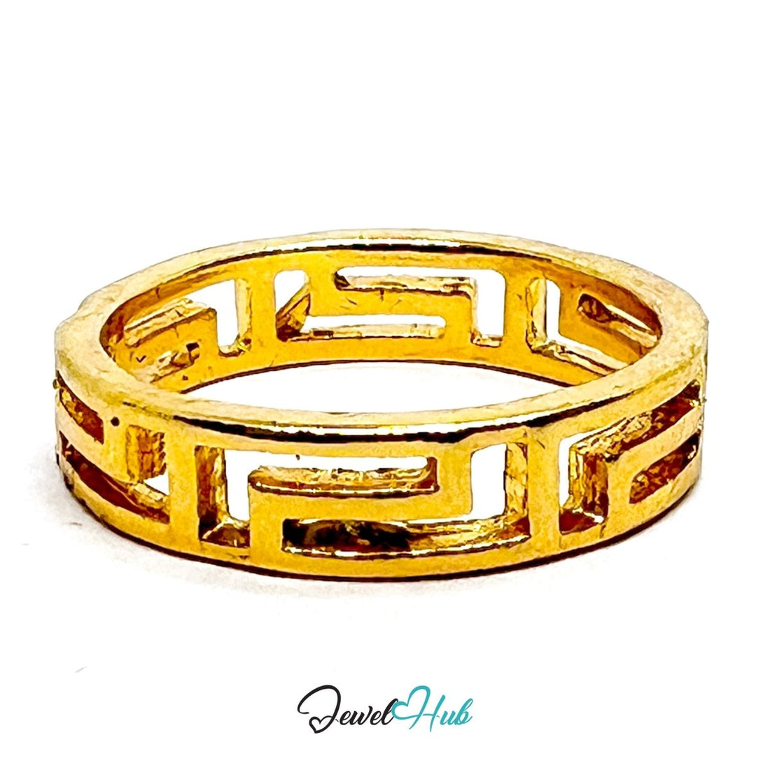 Zinc Alloy Ring Gold Greek Key Maze Cutout - UK P Gold Plated - JewelHub.co.uk