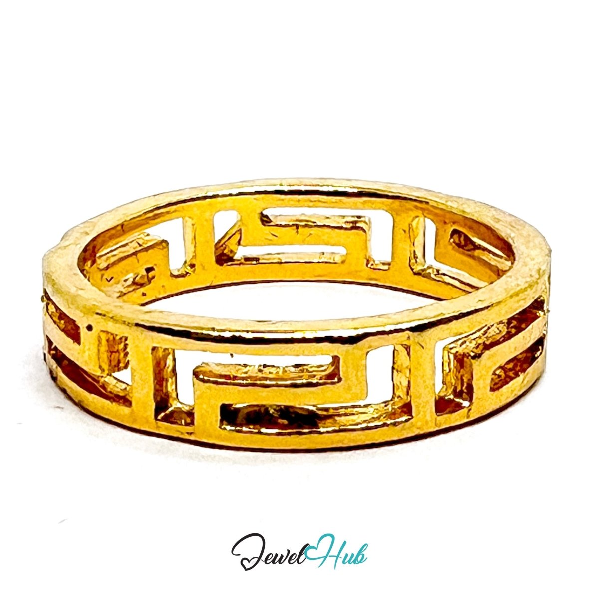 Zinc Alloy Ring Gold Greek Key Maze Cutout - UK P Gold Plated - JewelHub.co.uk