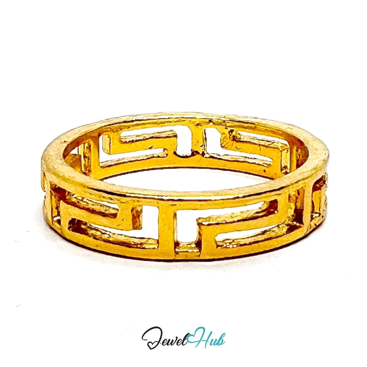 Zinc Alloy Ring Gold Greek Key Maze Cutout - UK P Gold Plated - JewelHub.co.uk