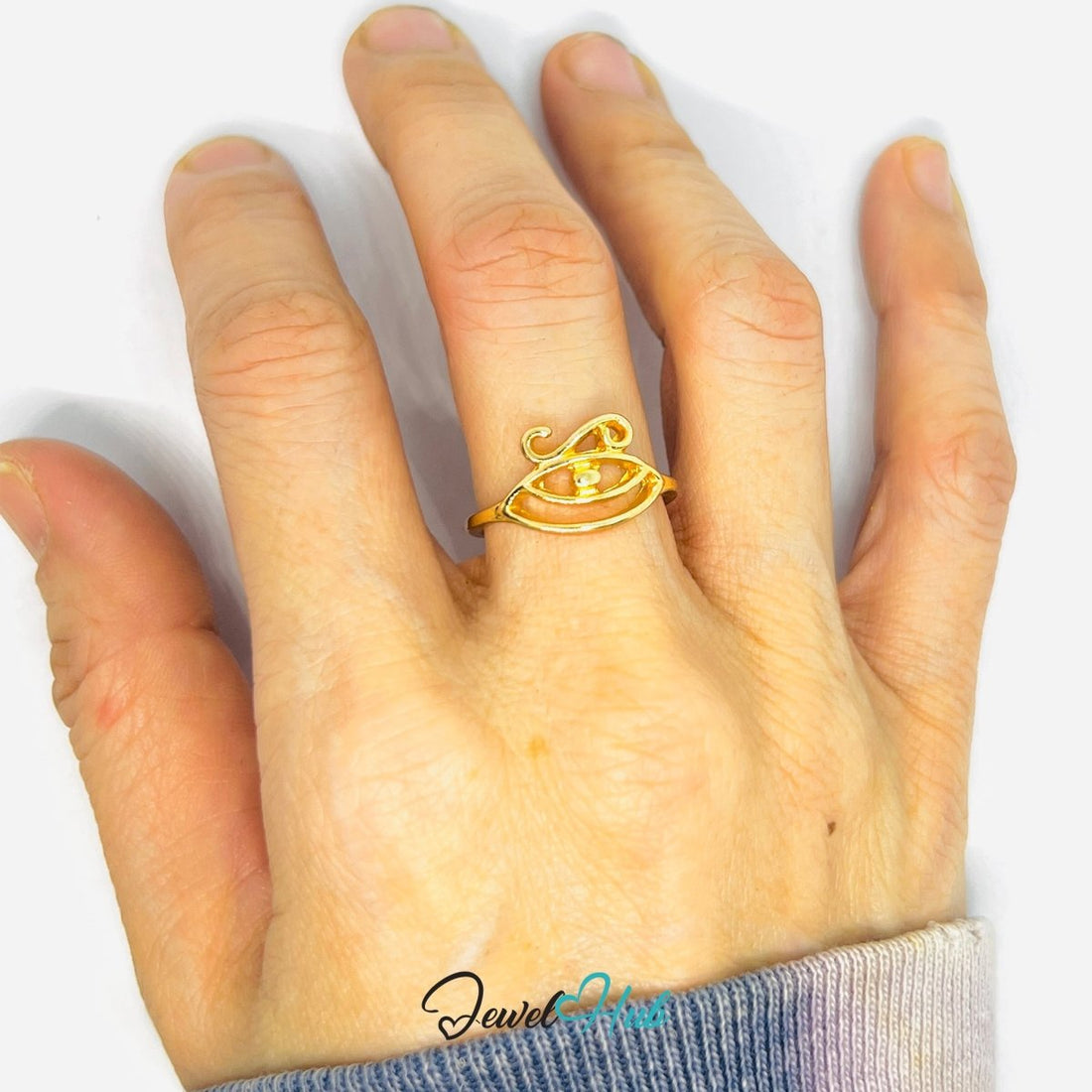 Zinc Alloy Ring Gold Horus Eye Protective Motif - UK O / US 7 - JewelHub.co.uk