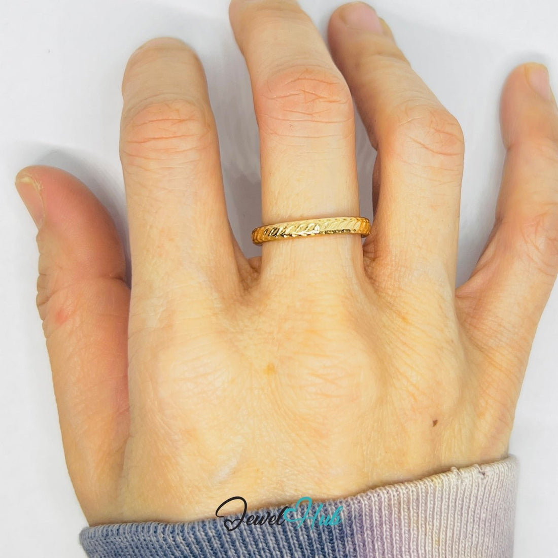 Zinc Alloy Ring Gold Laurel Wreath Textured Band - UK P Gold Plated - JewelHub.co.uk