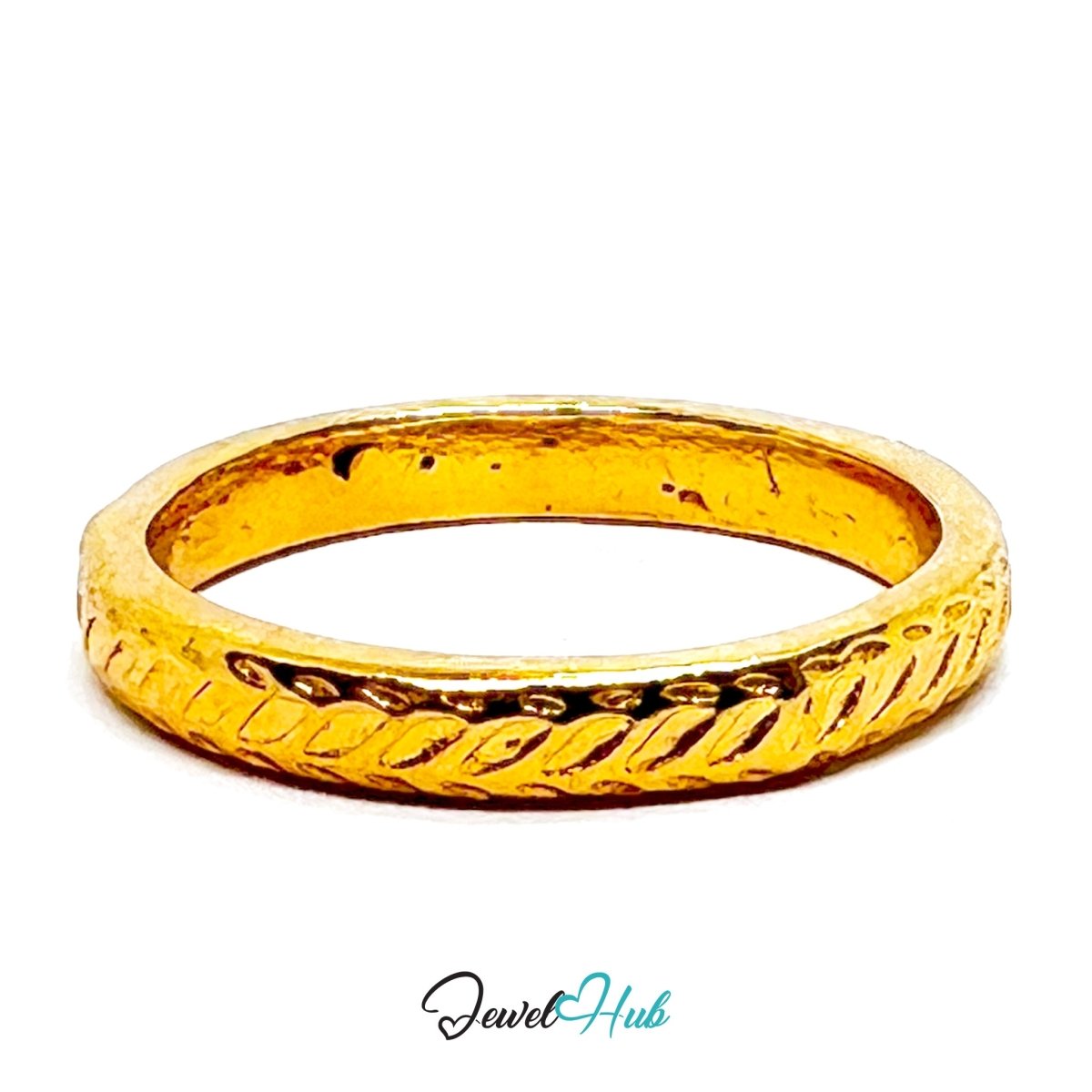 Zinc Alloy Ring Gold Laurel Wreath Textured Band - UK P Gold Plated - JewelHub.co.uk