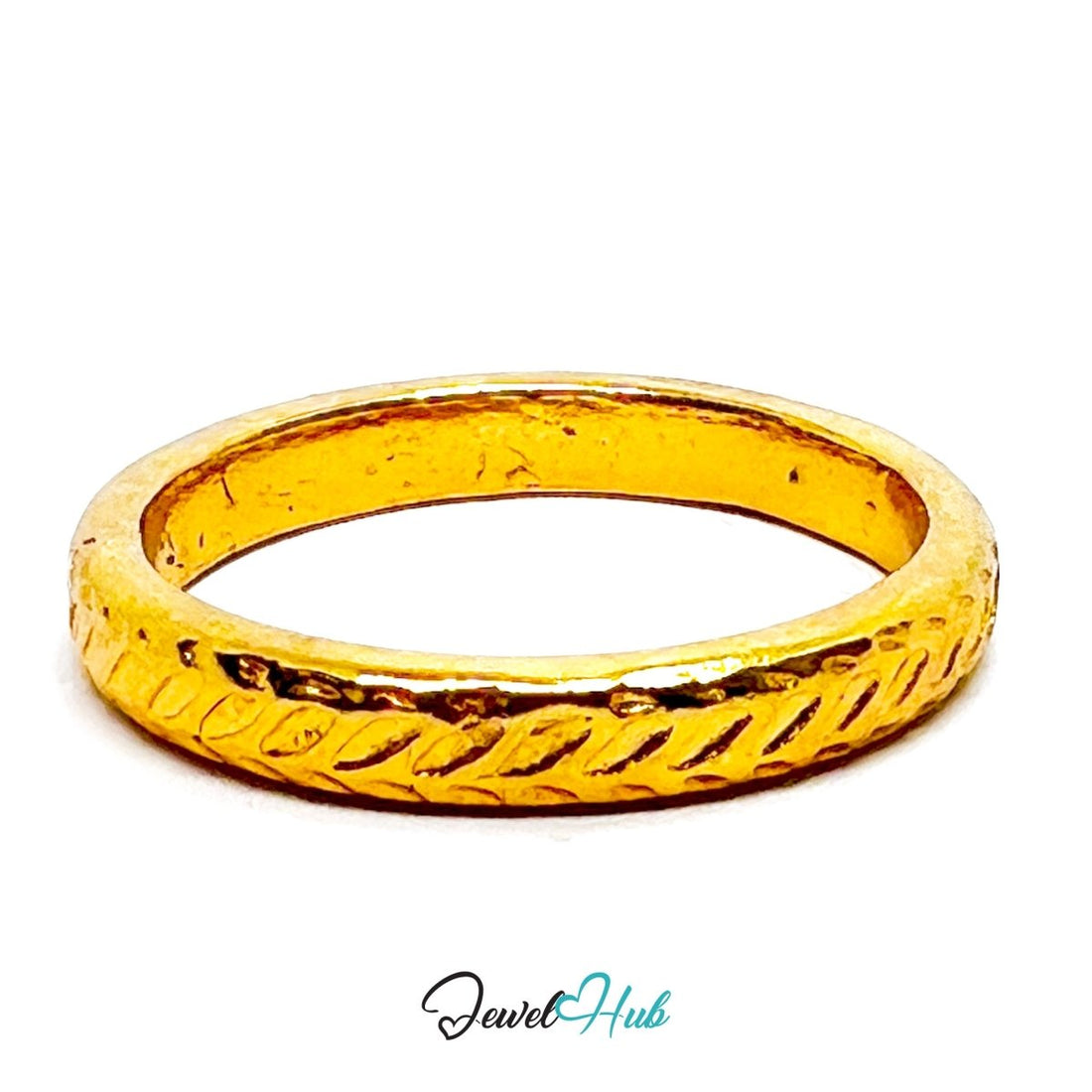Zinc Alloy Ring Gold Laurel Wreath Textured Band - UK P Gold Plated - JewelHub.co.uk