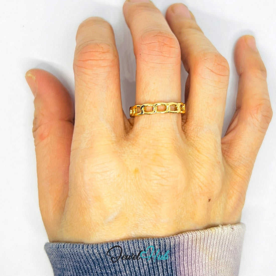 Zinc Alloy Ring Gold Link - Frame Geometric - UK P / US 7.5 Gold Plated - JewelHub.co.uk