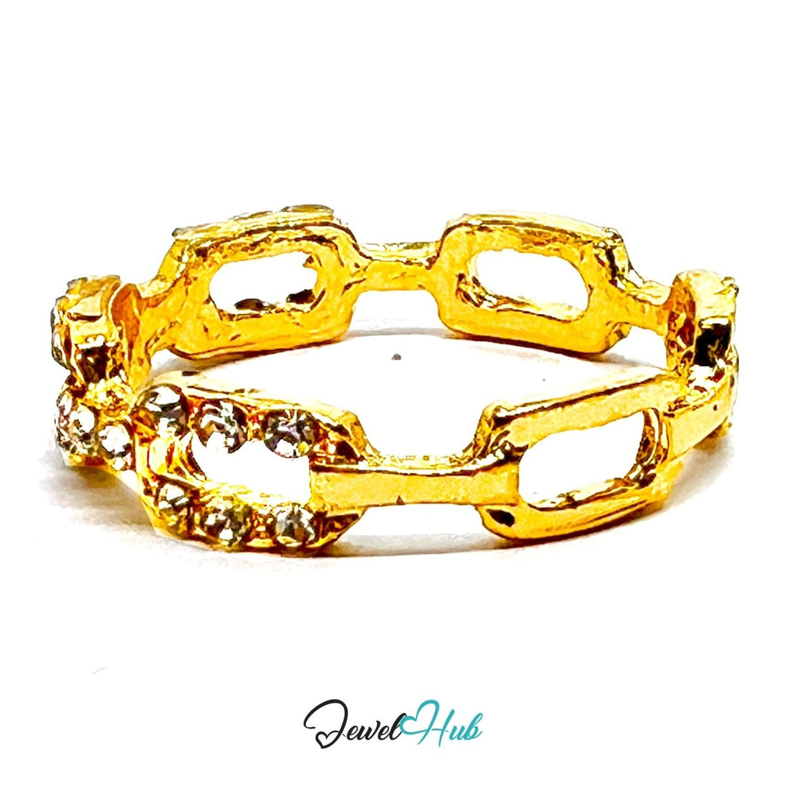 Zinc Alloy Ring Gold Linked Rectangle Zirconia - UK P / US 7.5 - JewelHub.co.uk