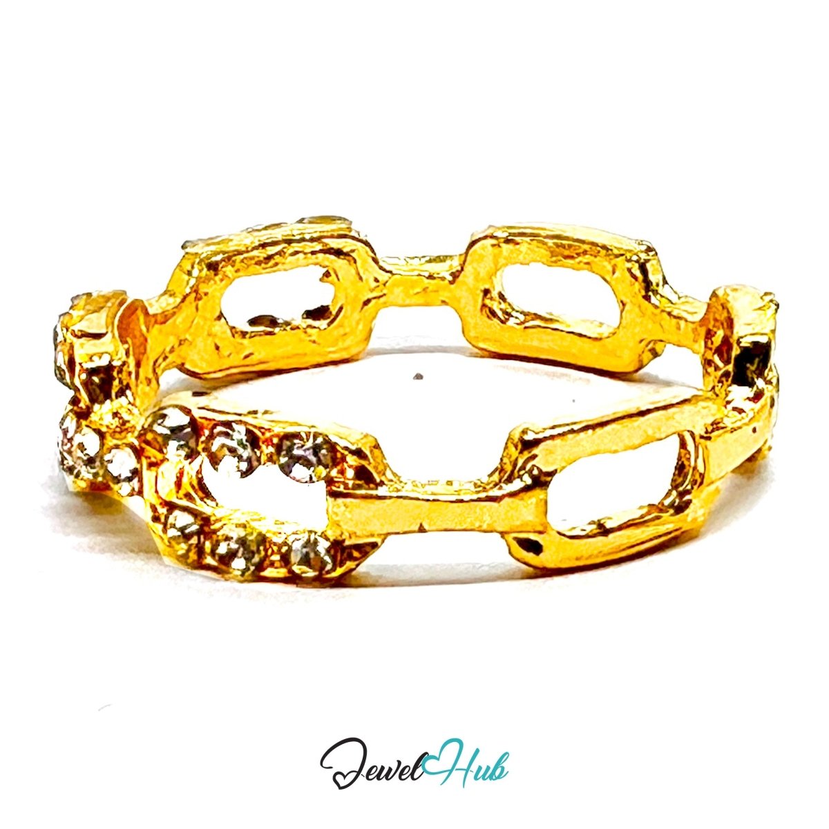 Zinc Alloy Ring Gold Linked Rectangle Zirconia - UK P / US 7.5 - JewelHub.co.uk