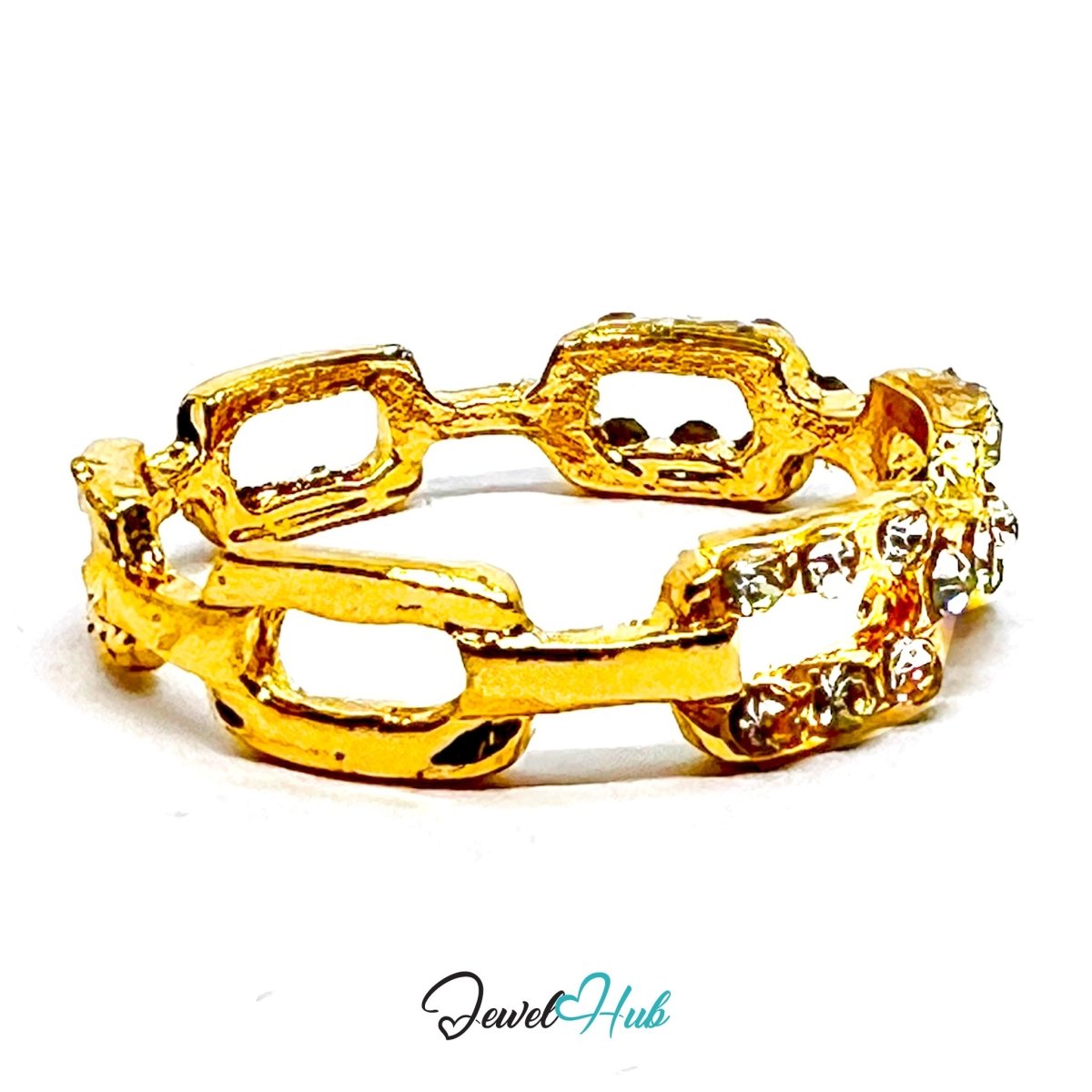 Zinc Alloy Ring Gold Linked Rectangle Zirconia - UK P / US 7.5 - JewelHub.co.uk