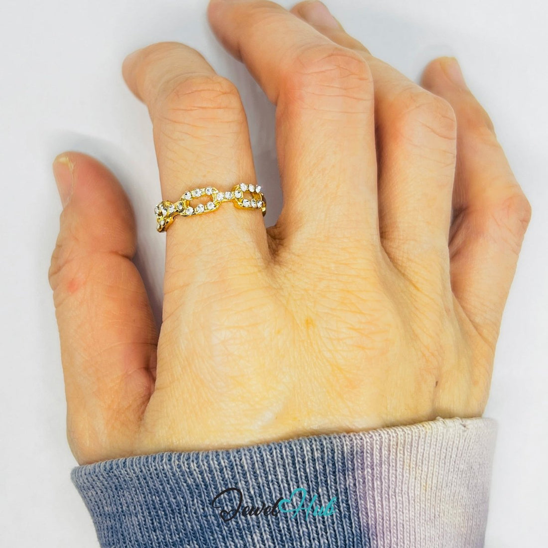 Zinc Alloy Ring Gold Linked Rectangle Zirconia - UK P / US 7.5 - JewelHub.co.uk