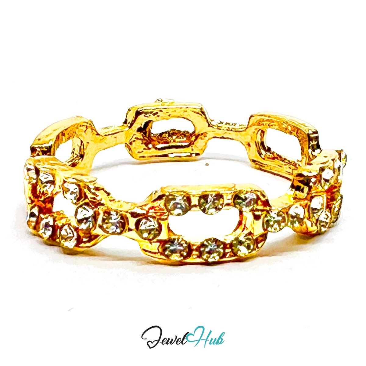 Zinc Alloy Ring Gold Linked Rectangle Zirconia - UK P / US 7.5 - JewelHub.co.uk