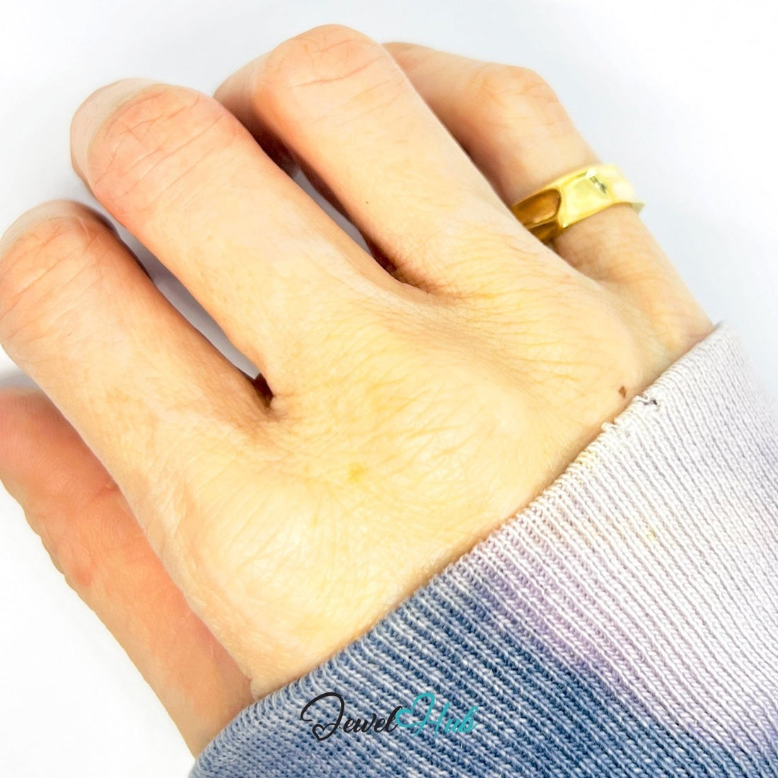 Zinc Alloy Ring Gold Molten Hammered Band - UK H Gold Plated - JewelHub.co.uk