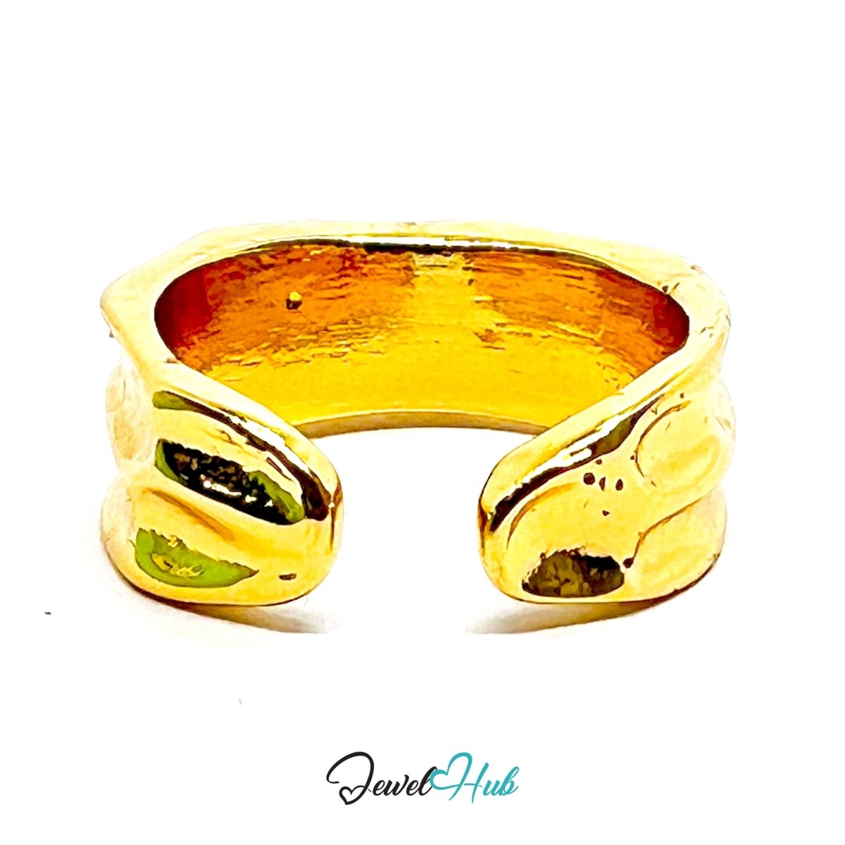 Zinc Alloy Ring Gold Molten Hammered Band - UK H Gold Plated - JewelHub.co.uk
