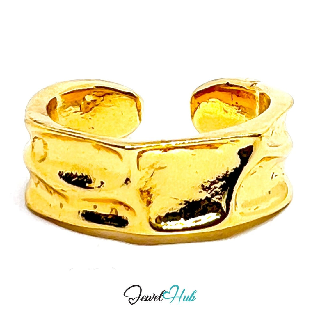 Zinc Alloy Ring Gold Molten Hammered Band - UK H Gold Plated - JewelHub.co.uk