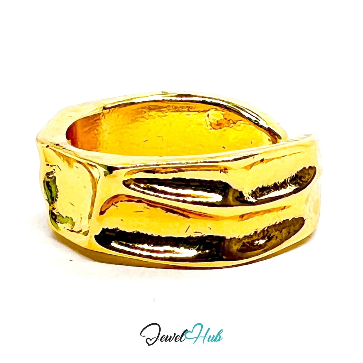 Zinc Alloy Ring Gold Molten Hammered Band - UK H Gold Plated - JewelHub.co.uk