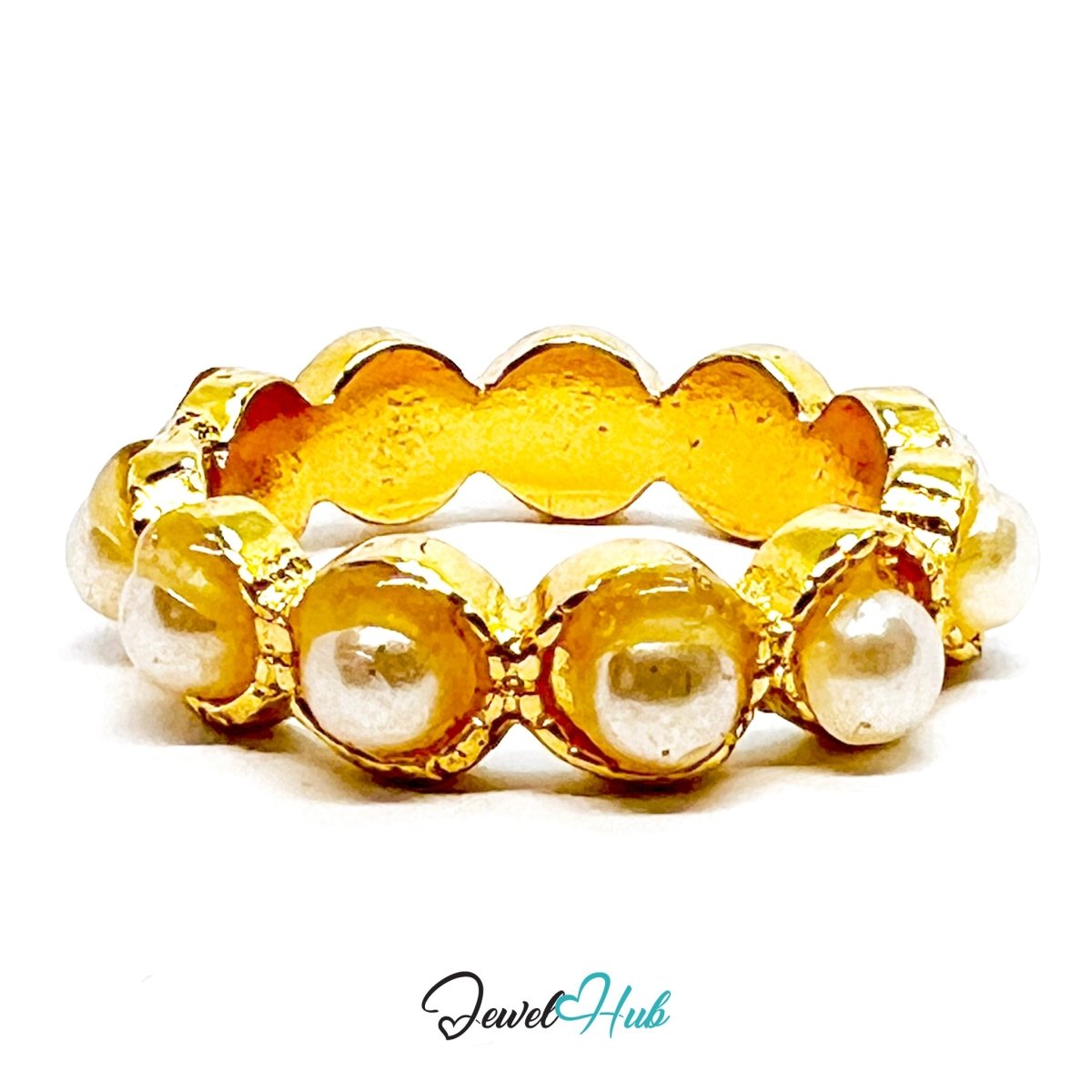 Zinc Alloy Ring Gold Orbit Pearl Eternity - UK M / US 6.5 Gold Plated - JewelHub.co.uk