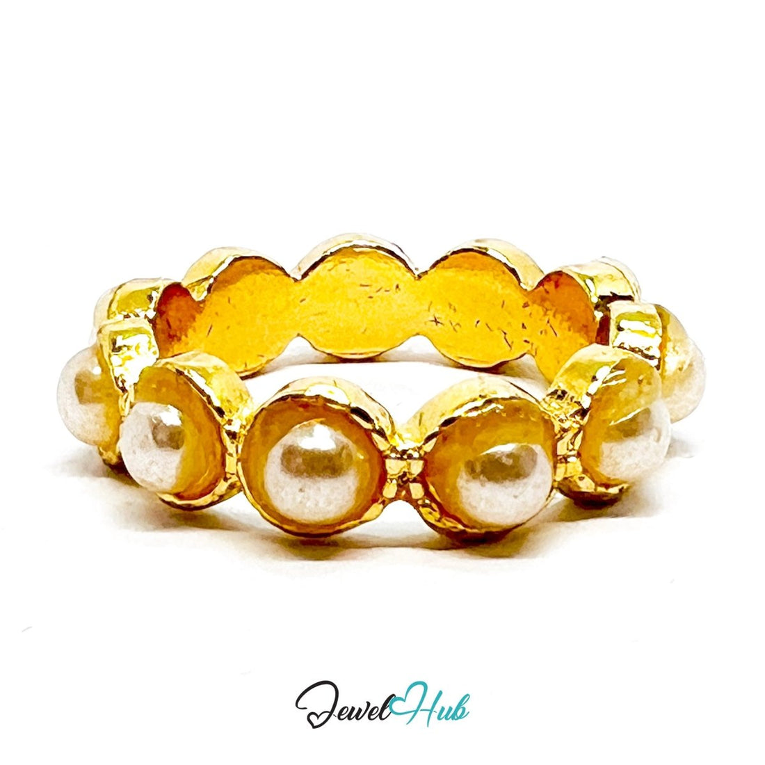 Zinc Alloy Ring Gold Orbit Pearl Eternity - UK M / US 6.5 Gold Plated - JewelHub.co.uk