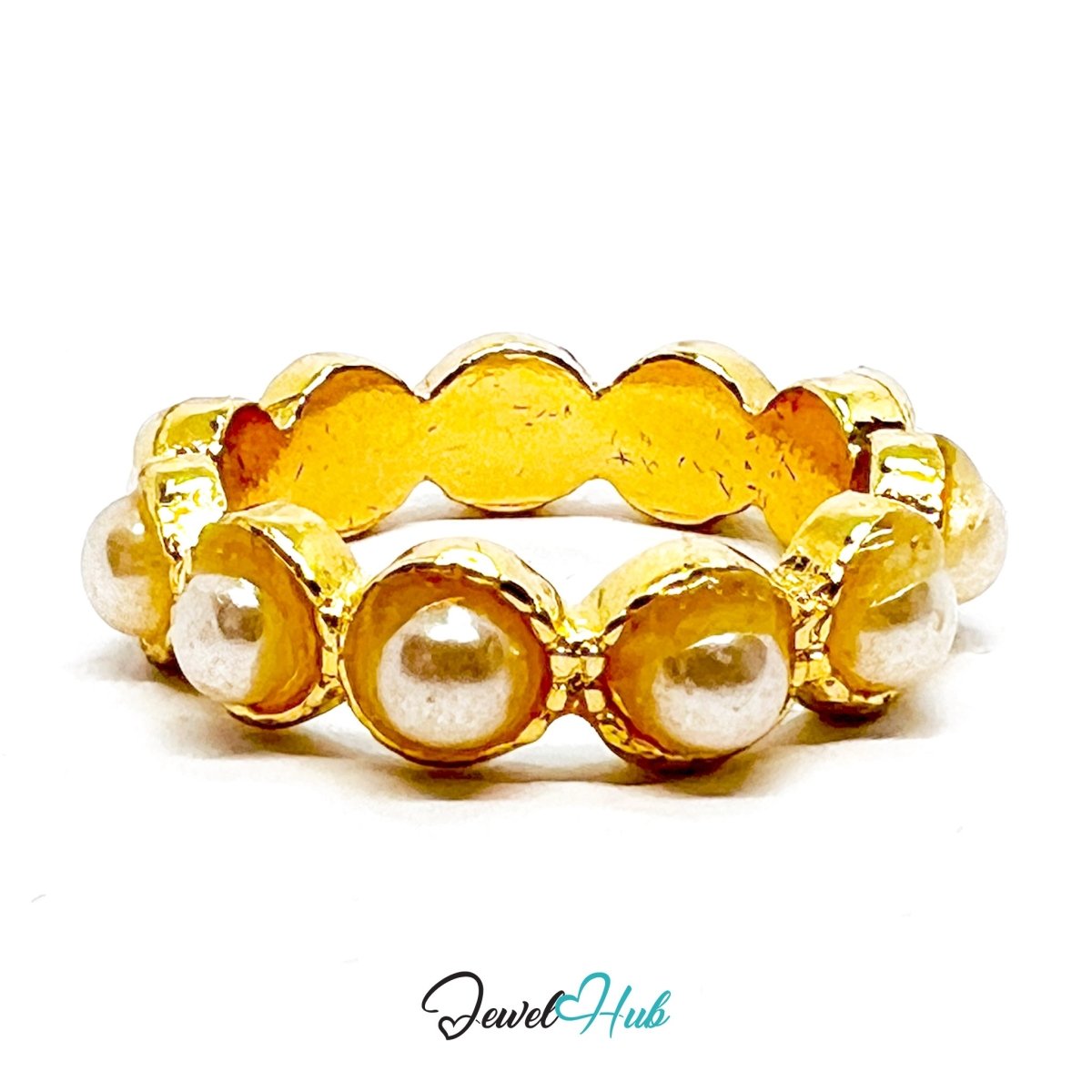Zinc Alloy Ring Gold Orbit Pearl Eternity - UK M / US 6.5 Gold Plated - JewelHub.co.uk