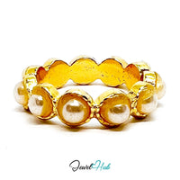Zinc Alloy Ring Gold Orbit Pearl Eternity - U