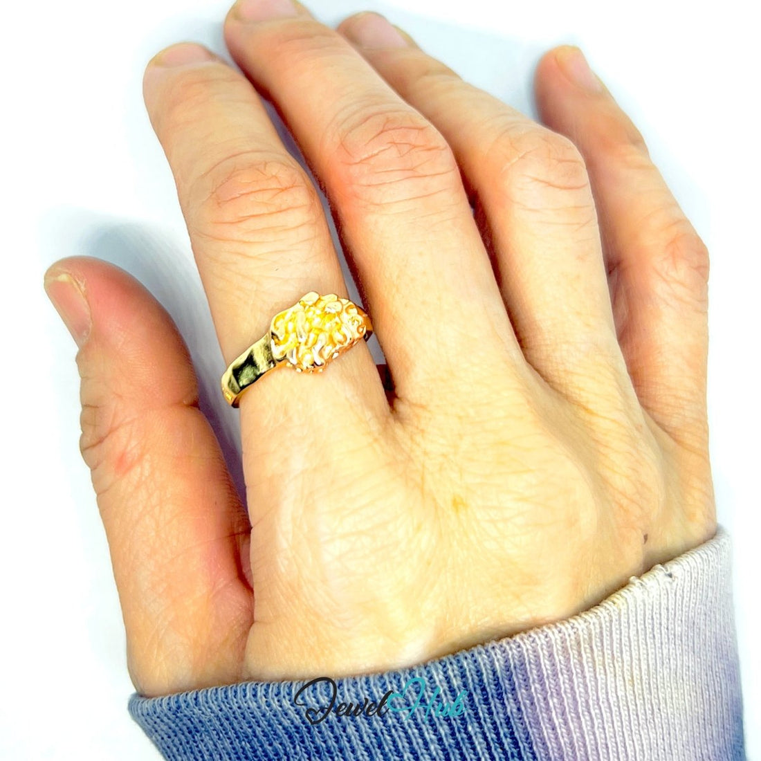 Zinc Alloy Ring Gold Organic Nugget Signet - UK Q Gold Plated - JewelHub.co.uk