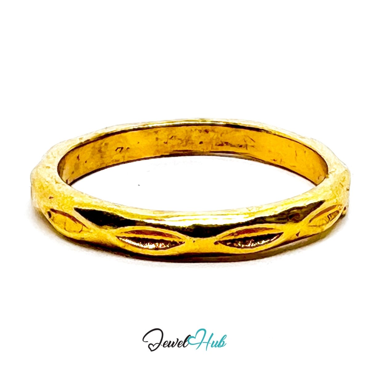 Zinc Alloy Ring Gold Oval Groove Textured Band - UK O / US 7 - JewelHub.co.uk