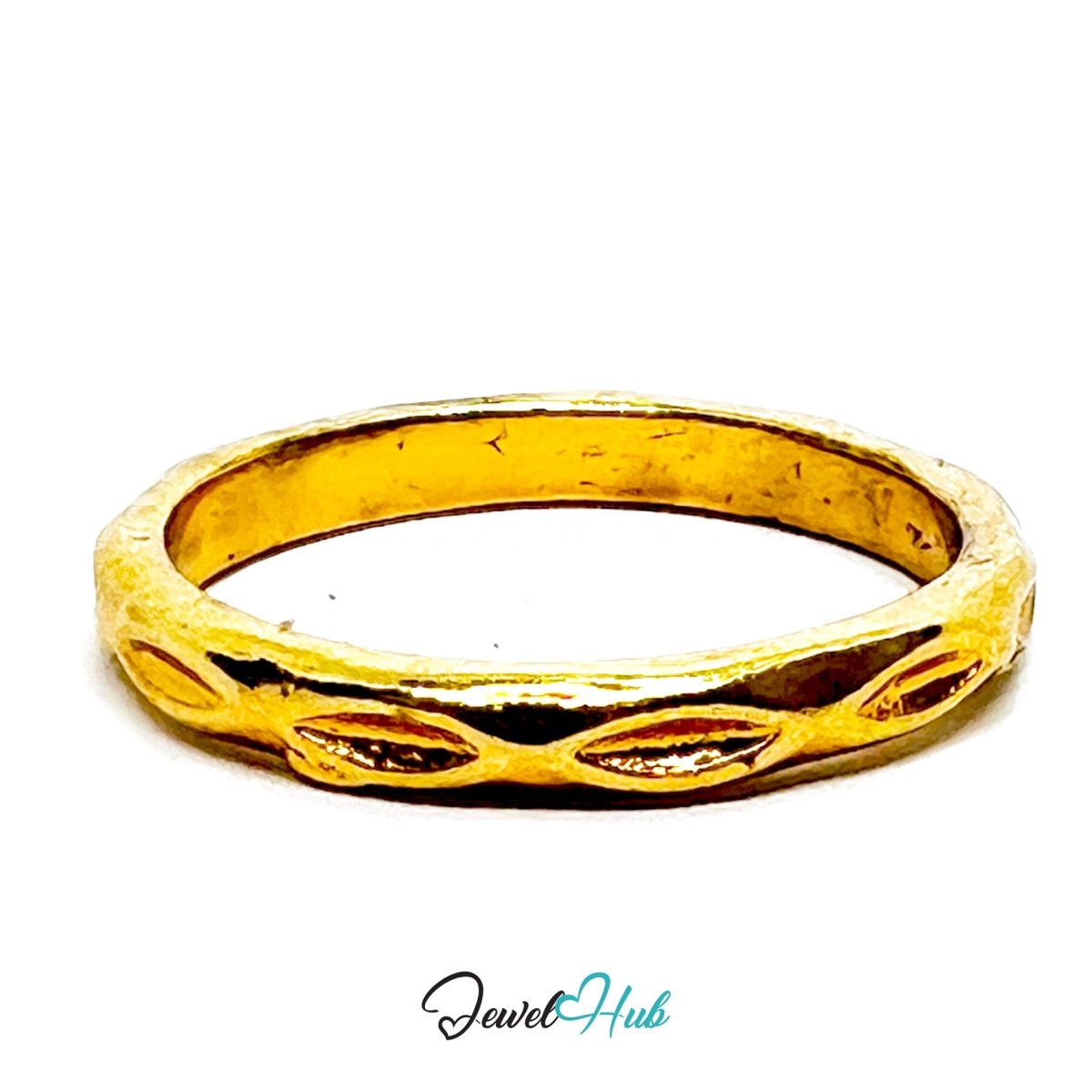 Zinc Alloy Ring Gold Oval Groove Textured Band - UK O / US 7 - JewelHub.co.uk