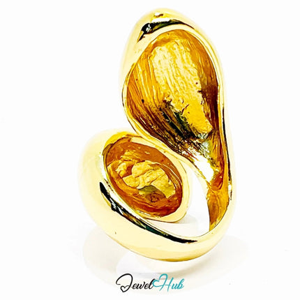 Zinc Alloy Ring Gold - Plated – Abstract Sculptural Form in UK N Size for Artistic Presence - JewelHub.co.uk