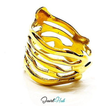 Zinc Alloy Ring Gold - Plated – Flowing Openwork Design Adjustable O–Q for Expressive Presence - JewelHub.co.uk