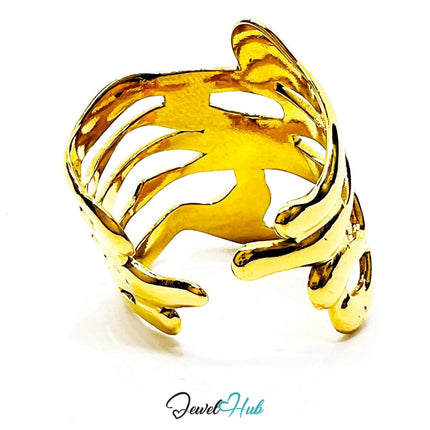 Zinc Alloy Ring Gold - Plated – Flowing Openwork Design Adjustable O–Q for Expressive Presence - JewelHub.co.uk
