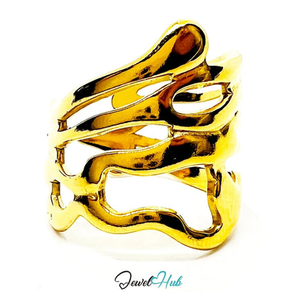 Zinc Alloy Ring Gold - Plated – Flowing Openwork Design Adjustable O–Q for Expressive Presence - JewelHub.co.uk