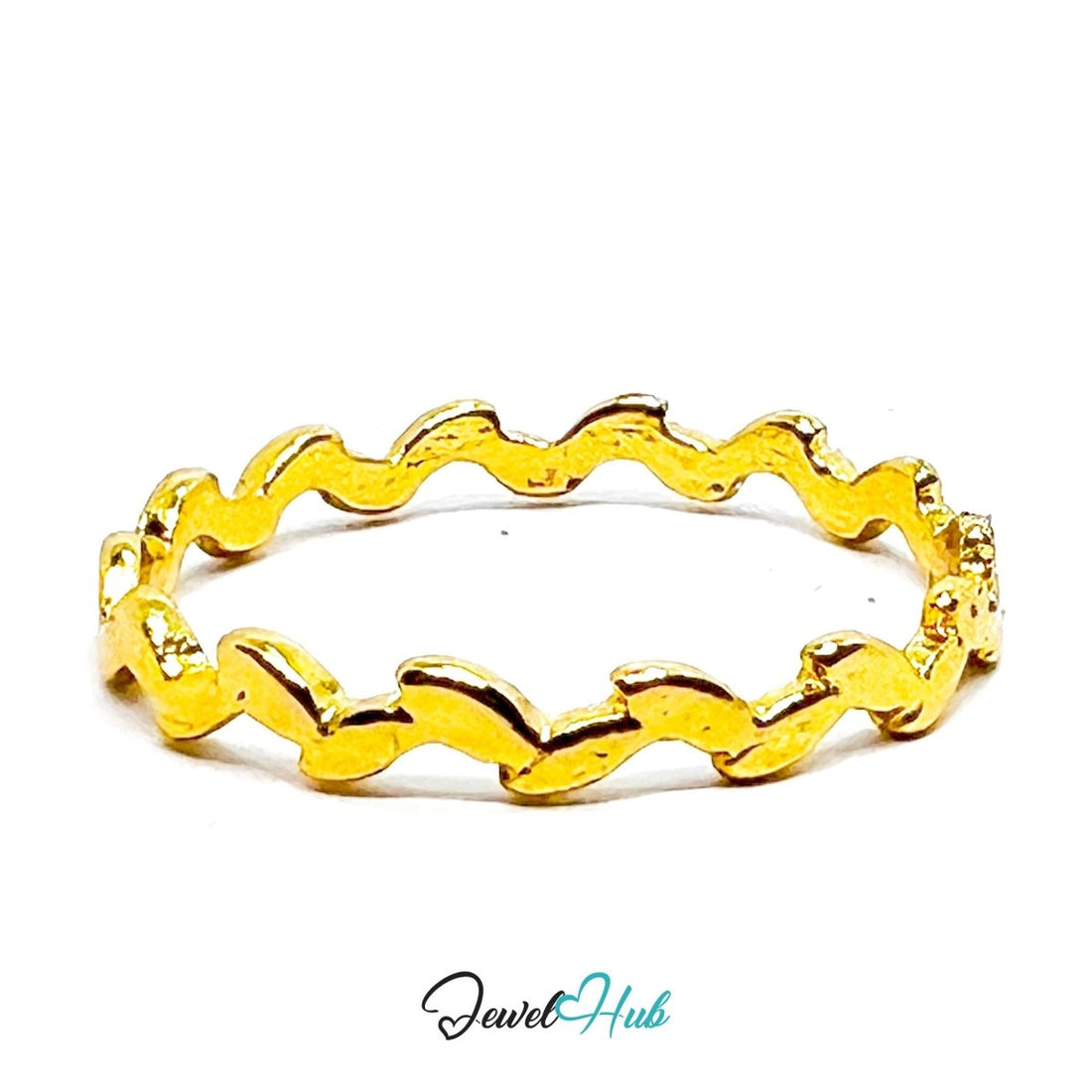 Zinc Alloy Ring Gold Ripple Loop Wave - UK O / US 7 Gold Plated - JewelHub.co.uk