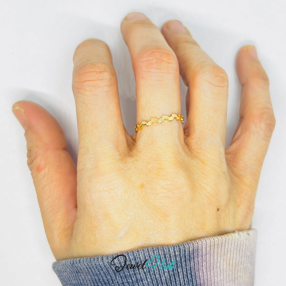 Zinc Alloy Ring Gold Ripple Loop Wave - UK O / US 7 Gold Plated - JewelHub.co.uk