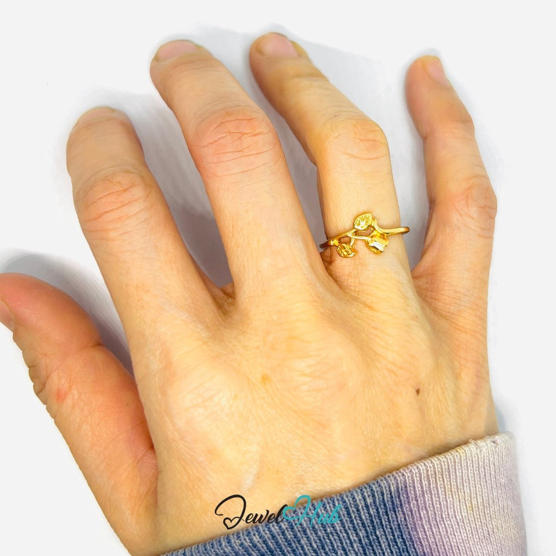 Zinc Alloy Ring Gold Sculptural Rose Bud - UK J / US 5 Gold Plated - JewelHub.co.uk