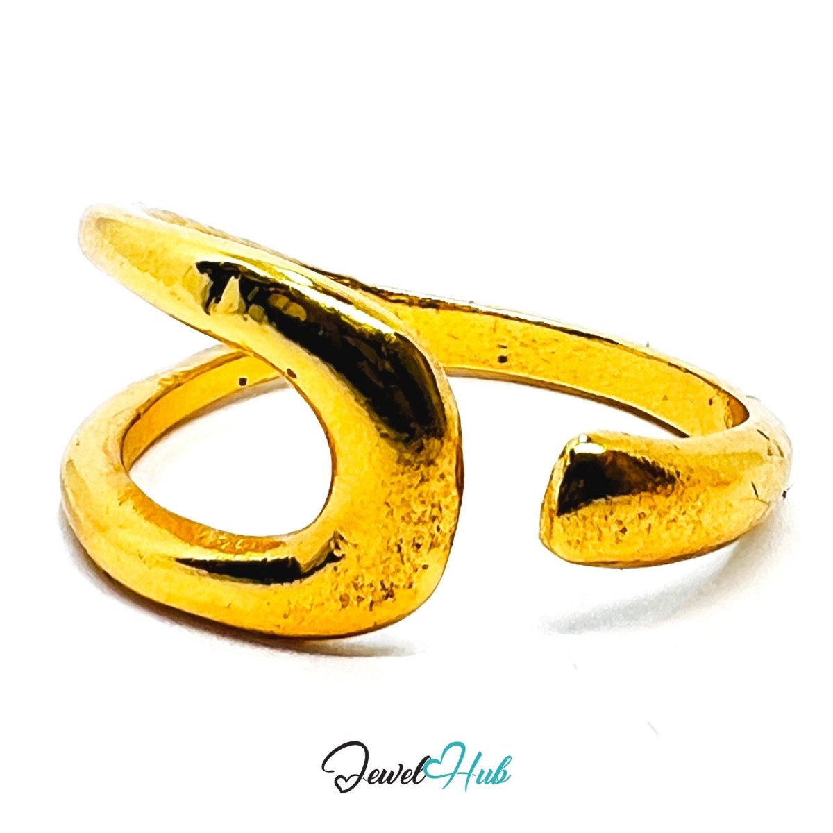 Zinc Alloy Ring Gold Sculptural Wave Bypass - UK QRS Gold Plated - JewelHub.co.uk