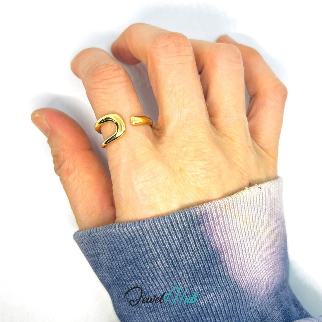 Zinc Alloy Ring Gold Sculptural Wave Bypass - UK QRS Gold Plated - JewelHub.co.uk