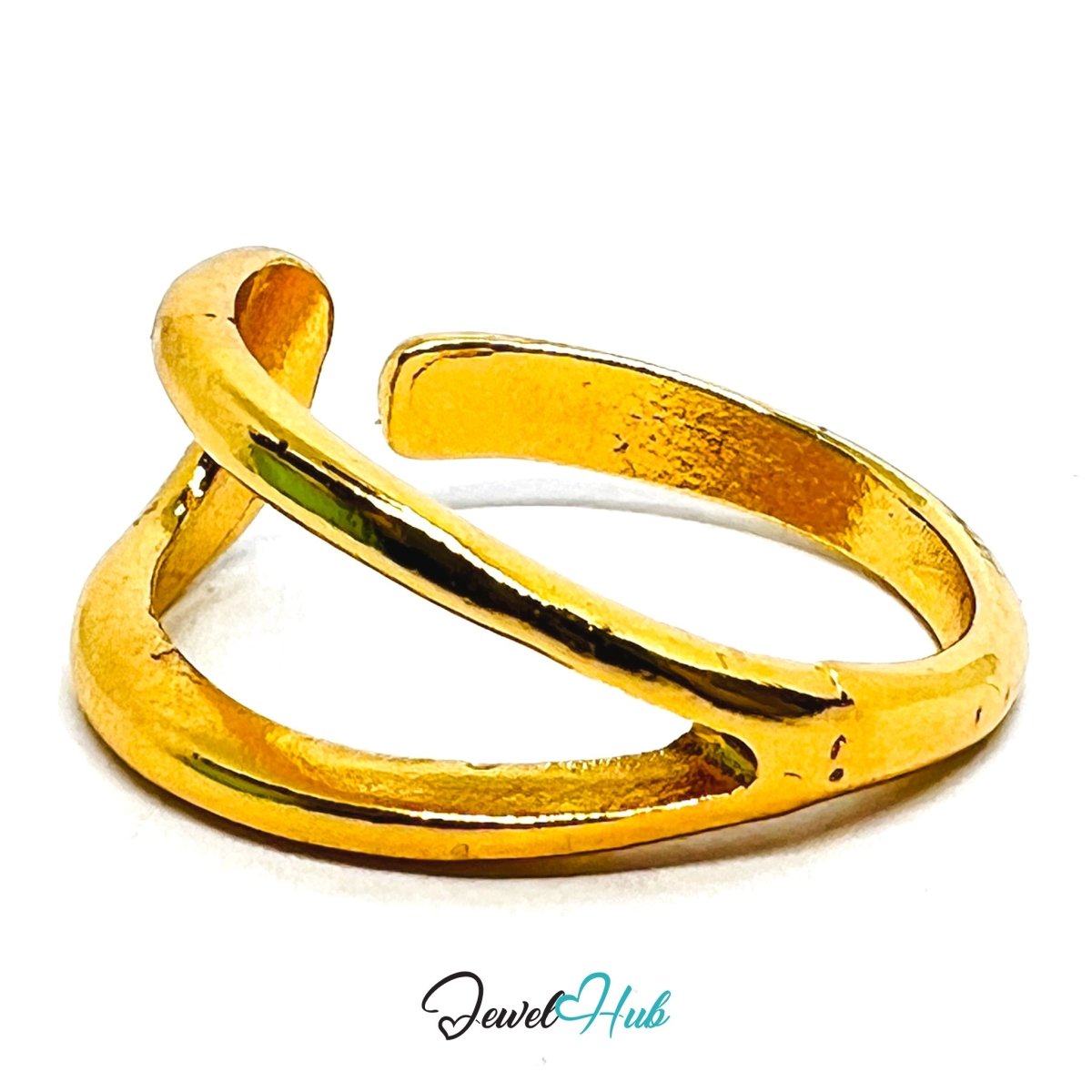 Zinc Alloy Ring Gold Sculptural Wave Bypass - UK QRS Gold Plated - JewelHub.co.uk