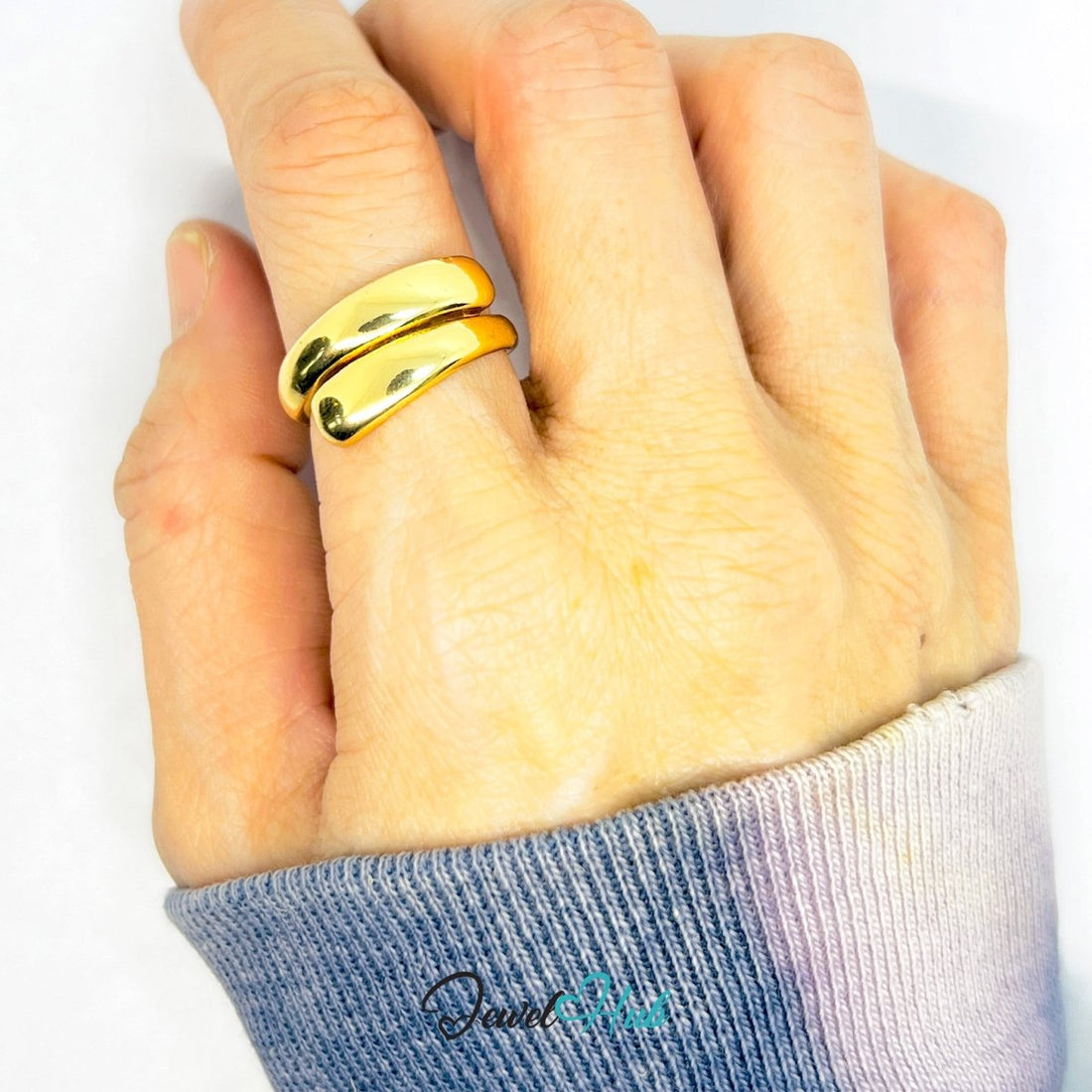 Zinc Alloy Ring Gold Sculptural Wrap - UK P Gold Plated - JewelHub.co.uk