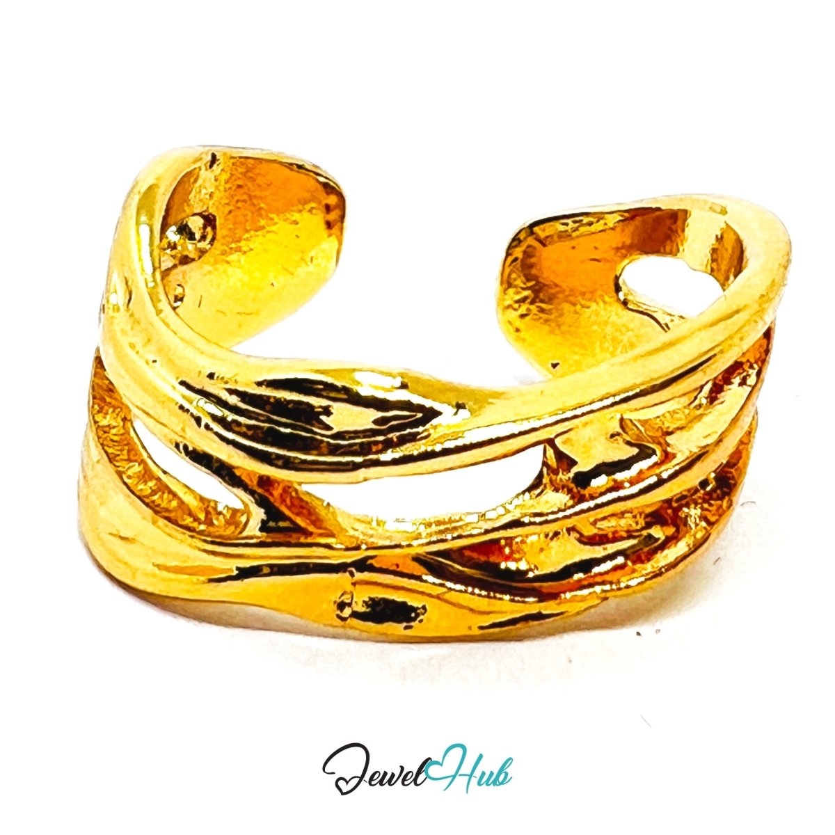 Zinc Alloy Ring Gold Triple Sculptural Band - UK N - P Gold Plated - JewelHub.co.uk