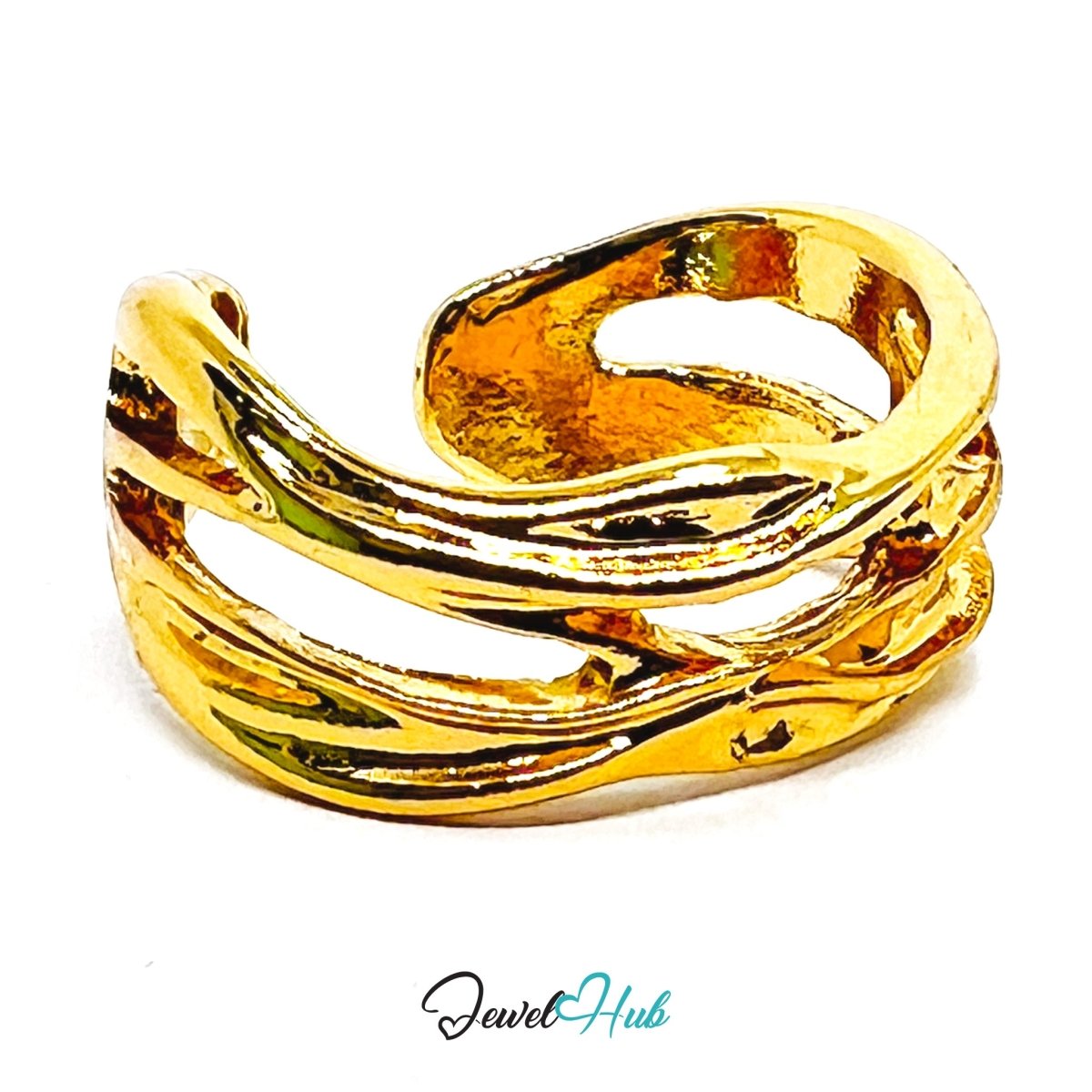Zinc Alloy Ring Gold Triple Sculptural Band - UK N - P Gold Plated - JewelHub.co.uk