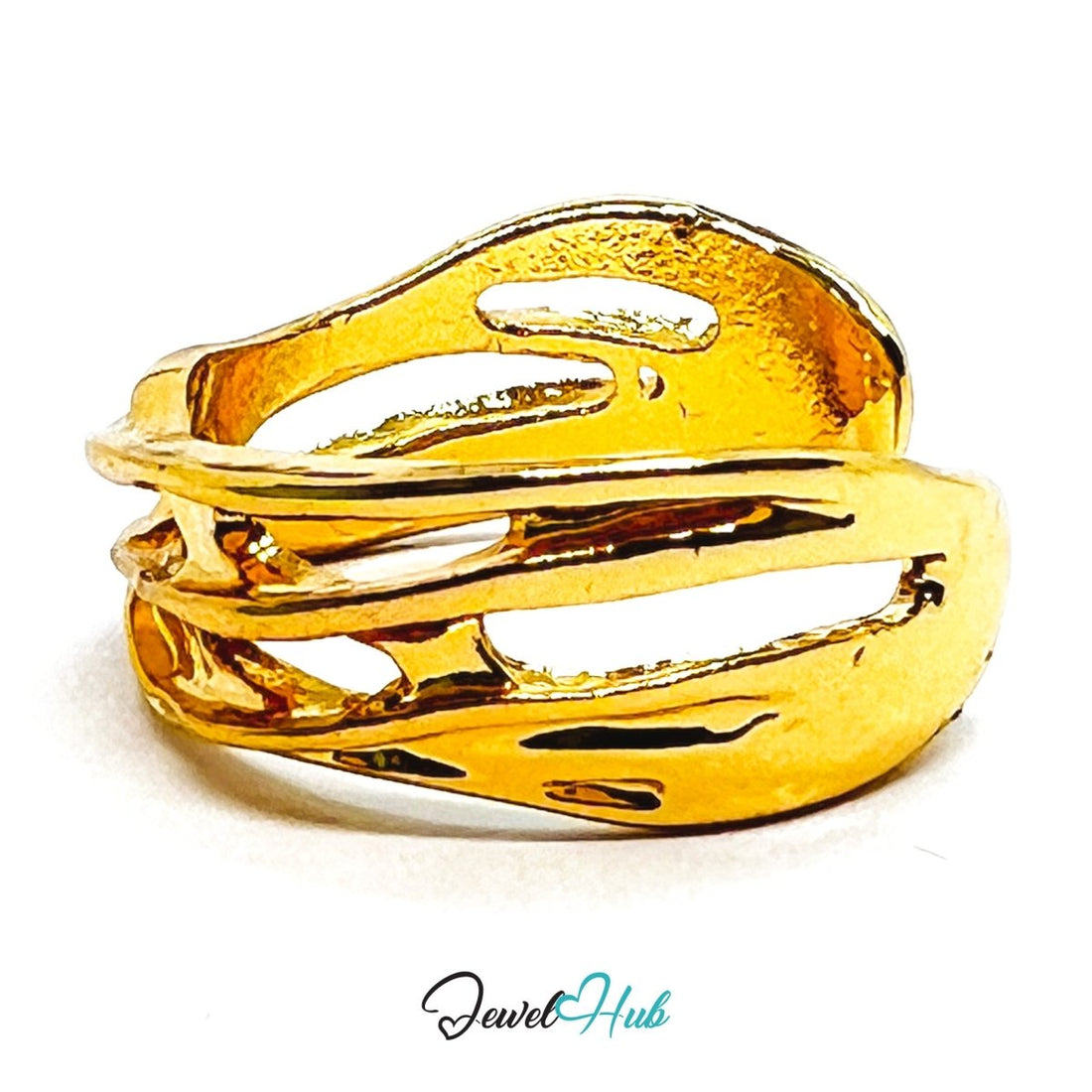 Zinc Alloy Ring Gold Triple Sculptural Band - UK N - P Gold Plated - JewelHub.co.uk