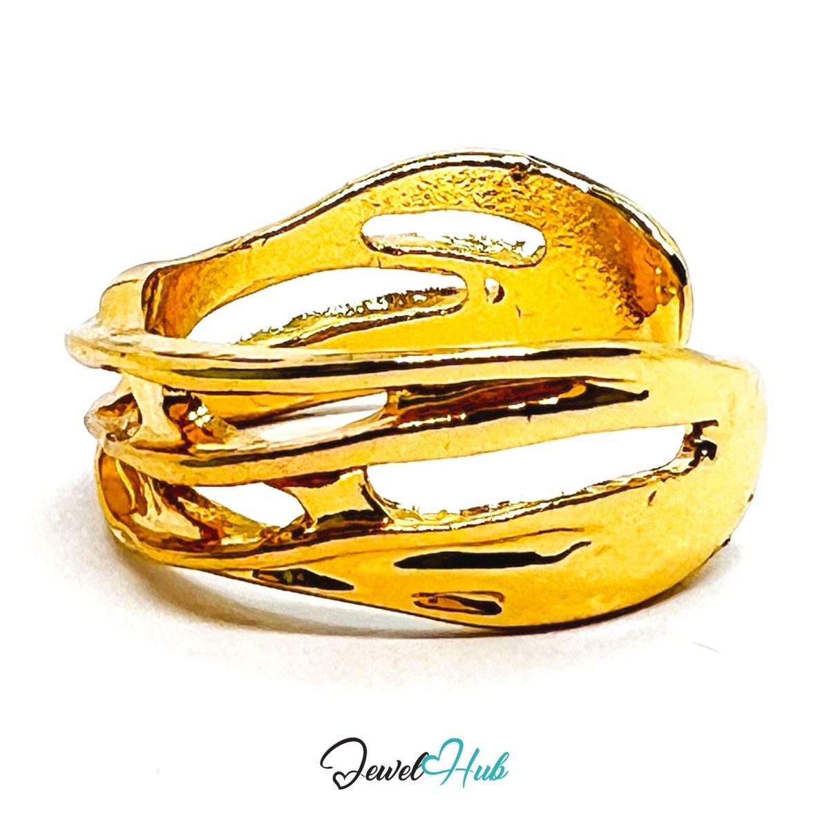 Zinc Alloy Ring Gold Triple Sculptural Band - UK N - P Gold Plated - JewelHub.co.uk