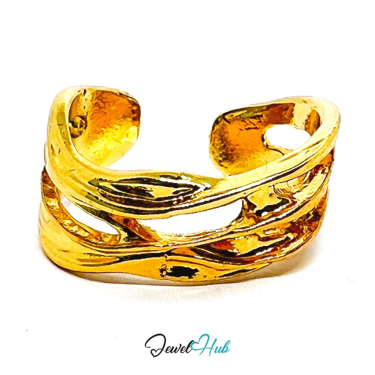 Zinc Alloy Ring Gold Triple Sculptural Band - UK N - P Gold Plated - JewelHub.co.uk