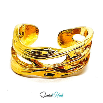 Zinc Alloy Ring Gold Triple Sculptural Band - UK N - P Gold Plated - JewelHub.co.uk