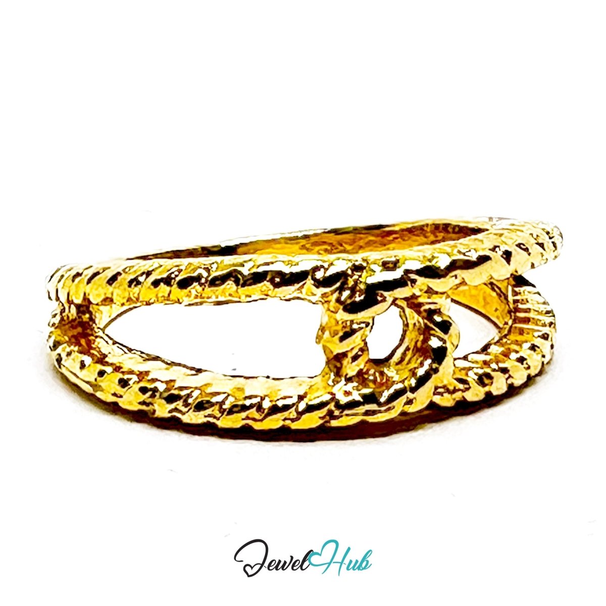 Zinc Alloy Ring Gold Twin Loop Rope Texture - UK L / US 6 Gold Plated - JewelHub.co.uk